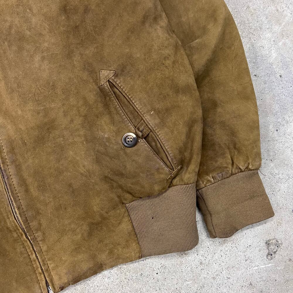 Vintage Suede Leather Bomber Jacket Knit Shawl Collar Light Brown Patina Size M - Picture 5 of 16